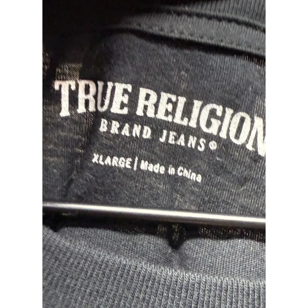 True Religion All Over Spellout Print Horseshoe Graphic TShirt XL Black Crewneck